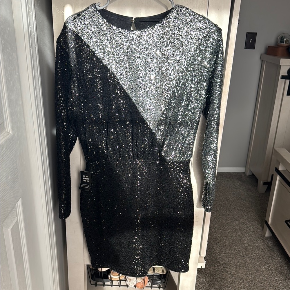 Black and Silver Sequin Dress
